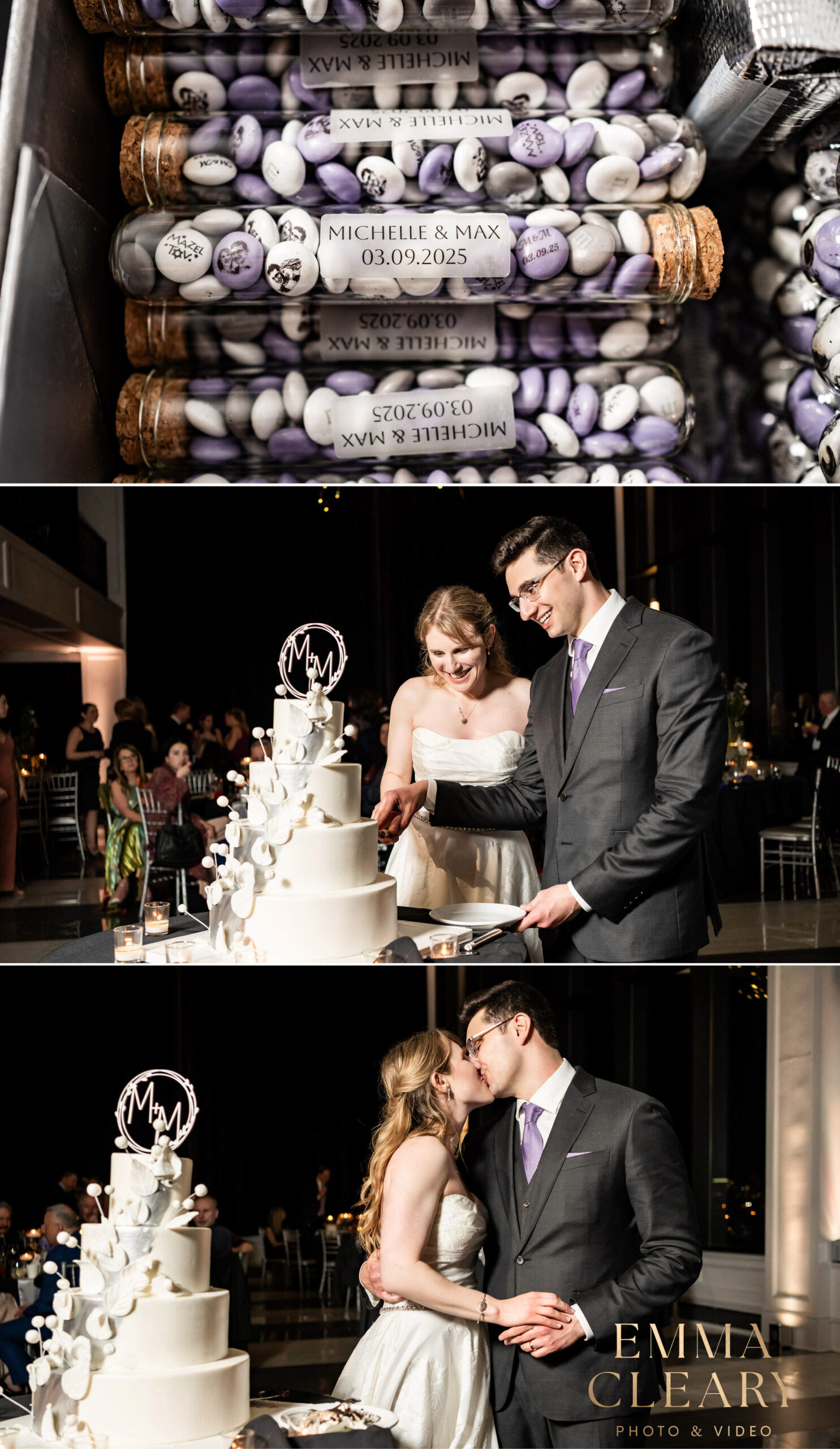 Photos of wedding cake cutting at Hudson House
