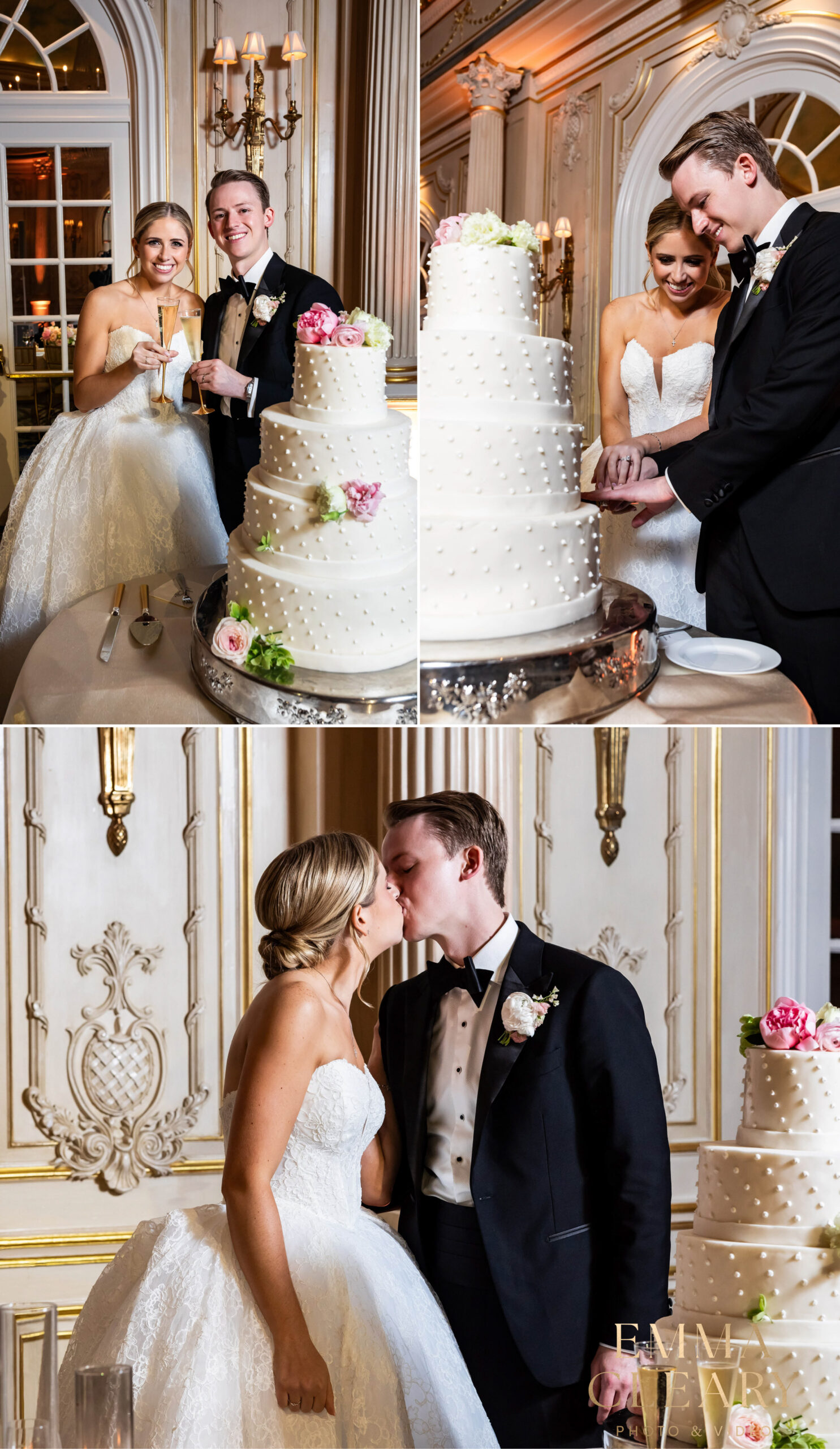 Photos of cutting a wedding cake at Essex House