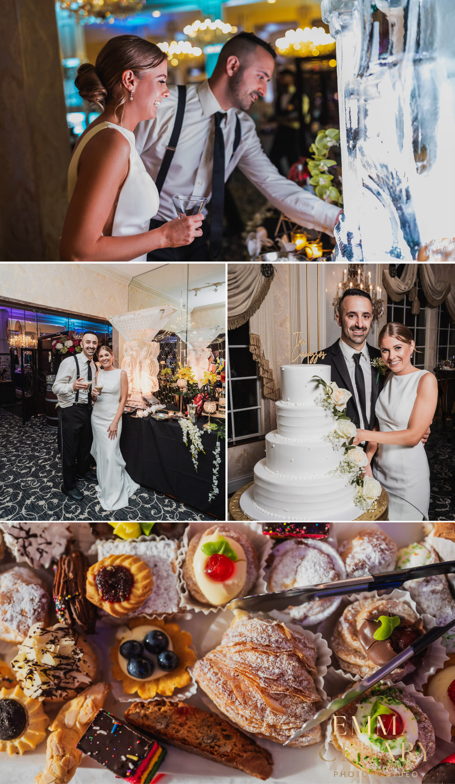 Photos of cutting a wedding cake at Giorgio's Baiting Hollow