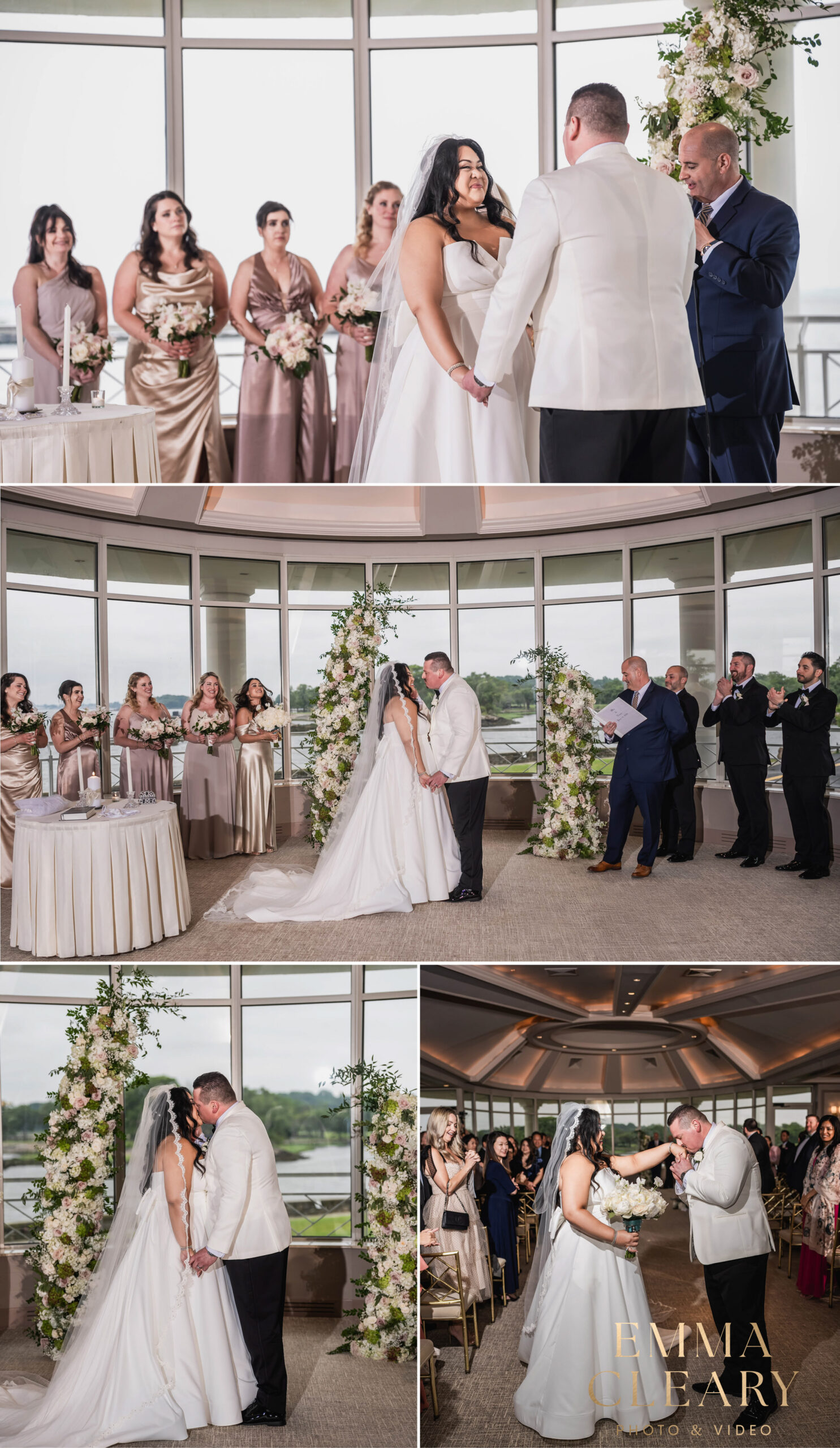 Photojournalistic photos of the wedding ceremony at Glen Island Harbour Club