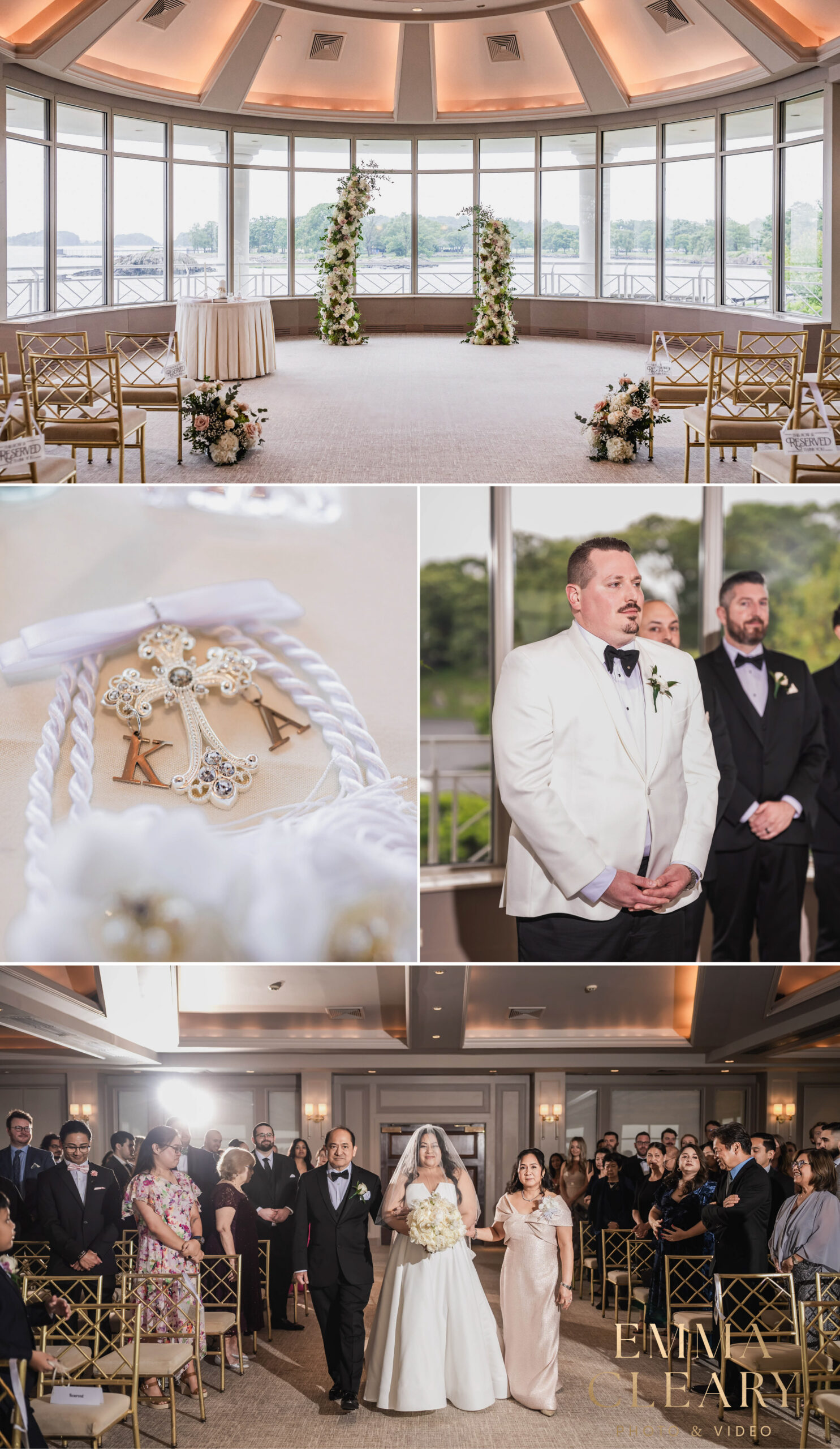 Photojournalistic photos of the wedding ceremony at Glen Island Harbour Club