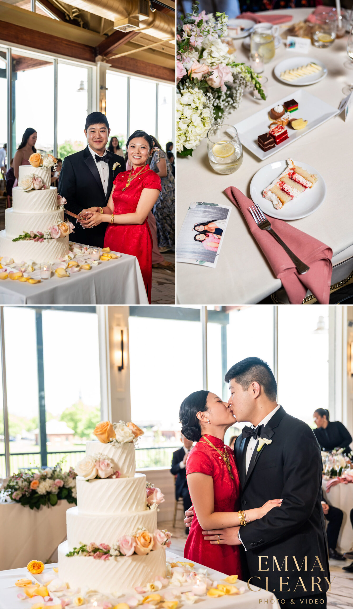 Photos of cutting a wedding cake at Liberty House