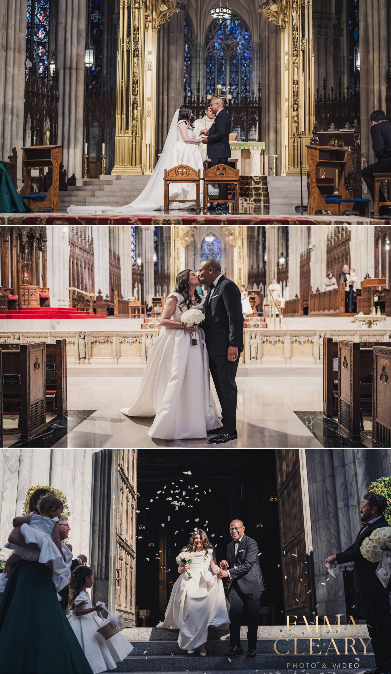 Photojournalistic photos of the wedding ceremony at St Patrick's Cathedral