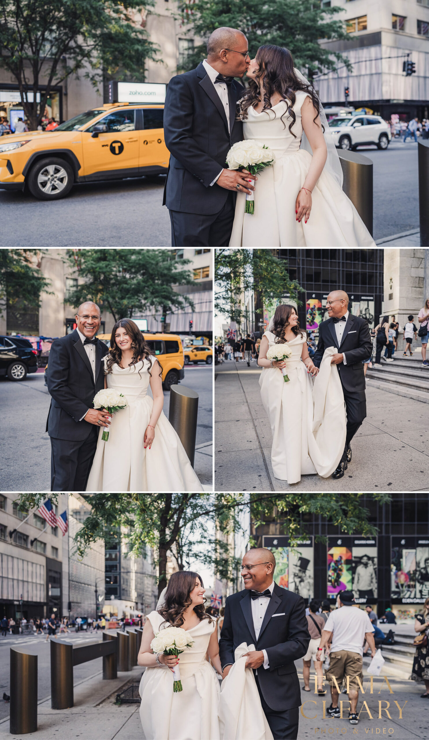 Photojournalistic wedding photos of the bride and groom in NYC