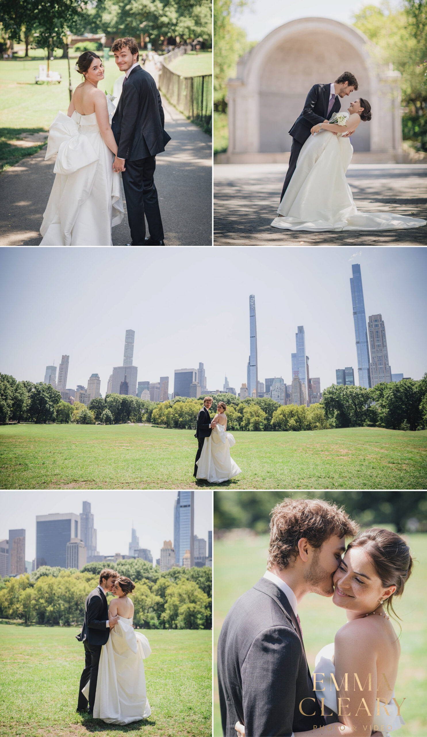 Photojournalistic wedding photos of the bride and groom in Central Park