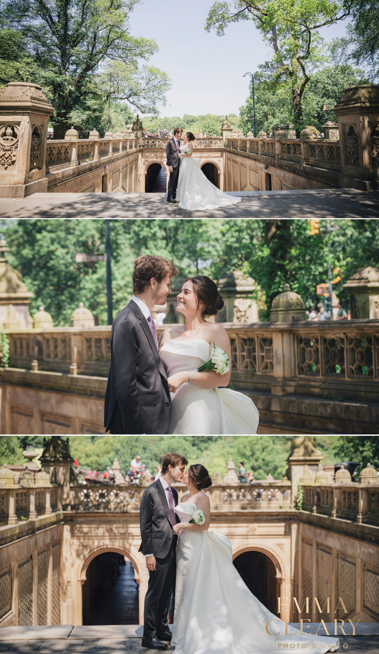 Editorial wedding photos of the bride and groom in Central Park
