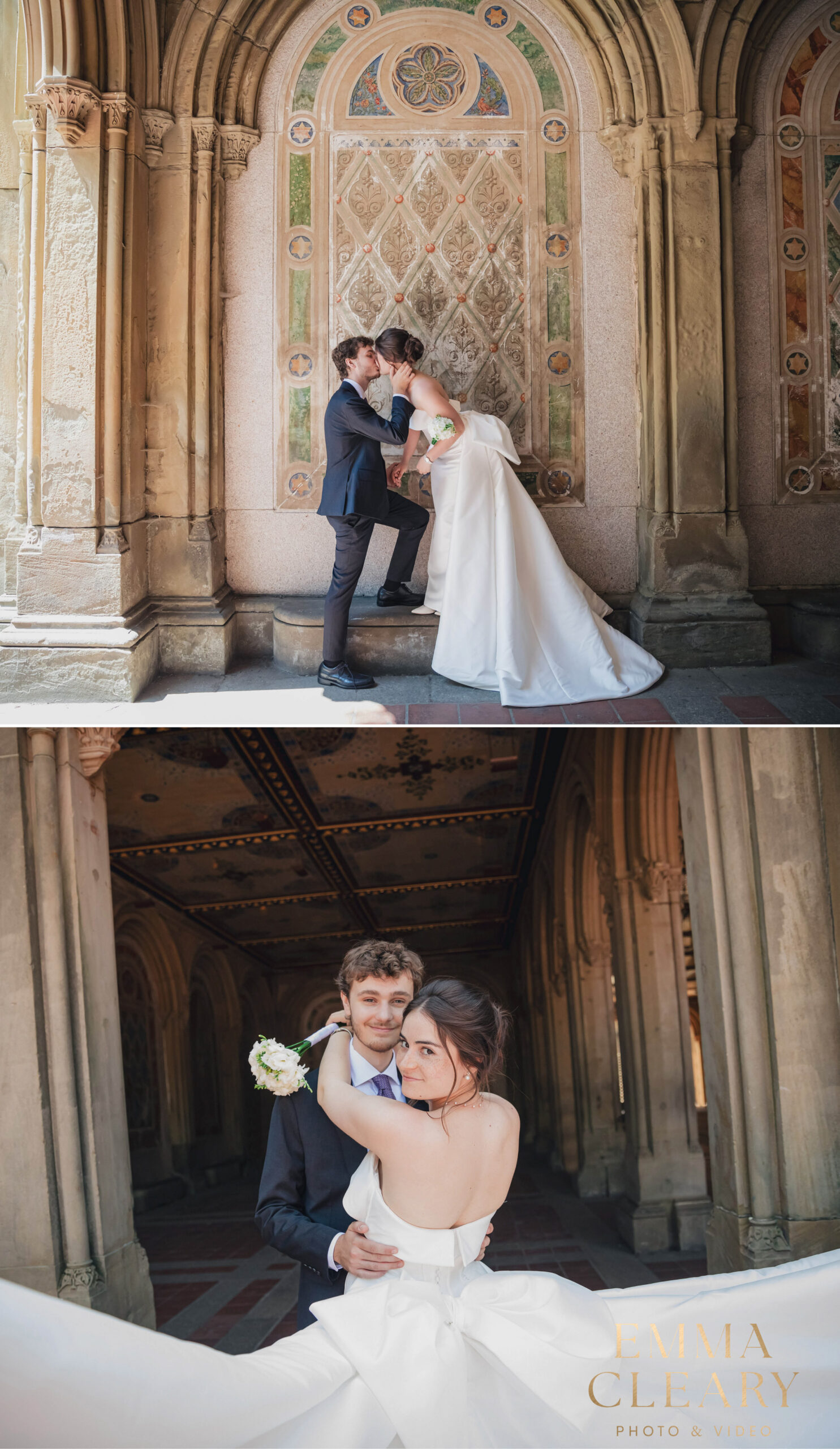 Editorial wedding photos of the bride and groom in Central Park