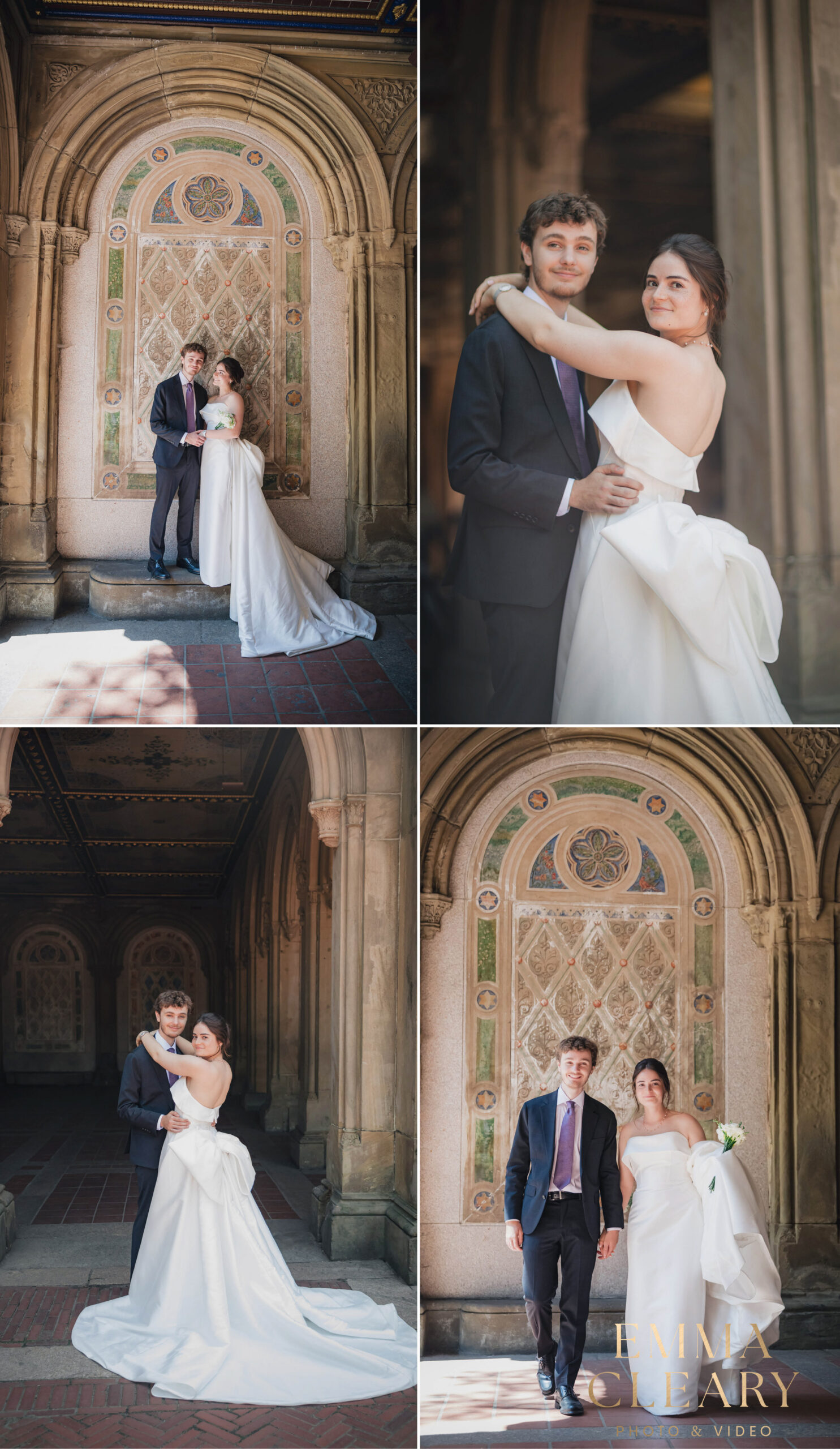 Editorial wedding photos of the bride and groom in Central Park