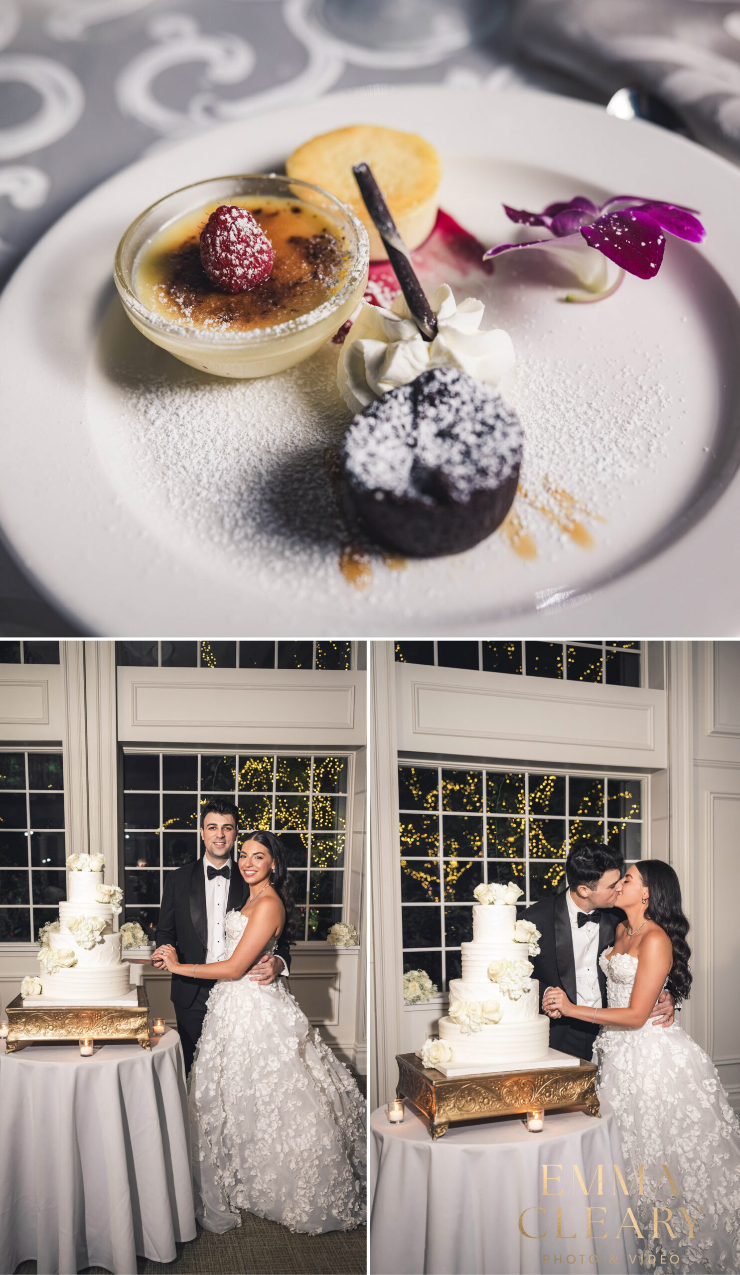 Photos of cutting a wedding cake at The Estate at Florentine Gardens