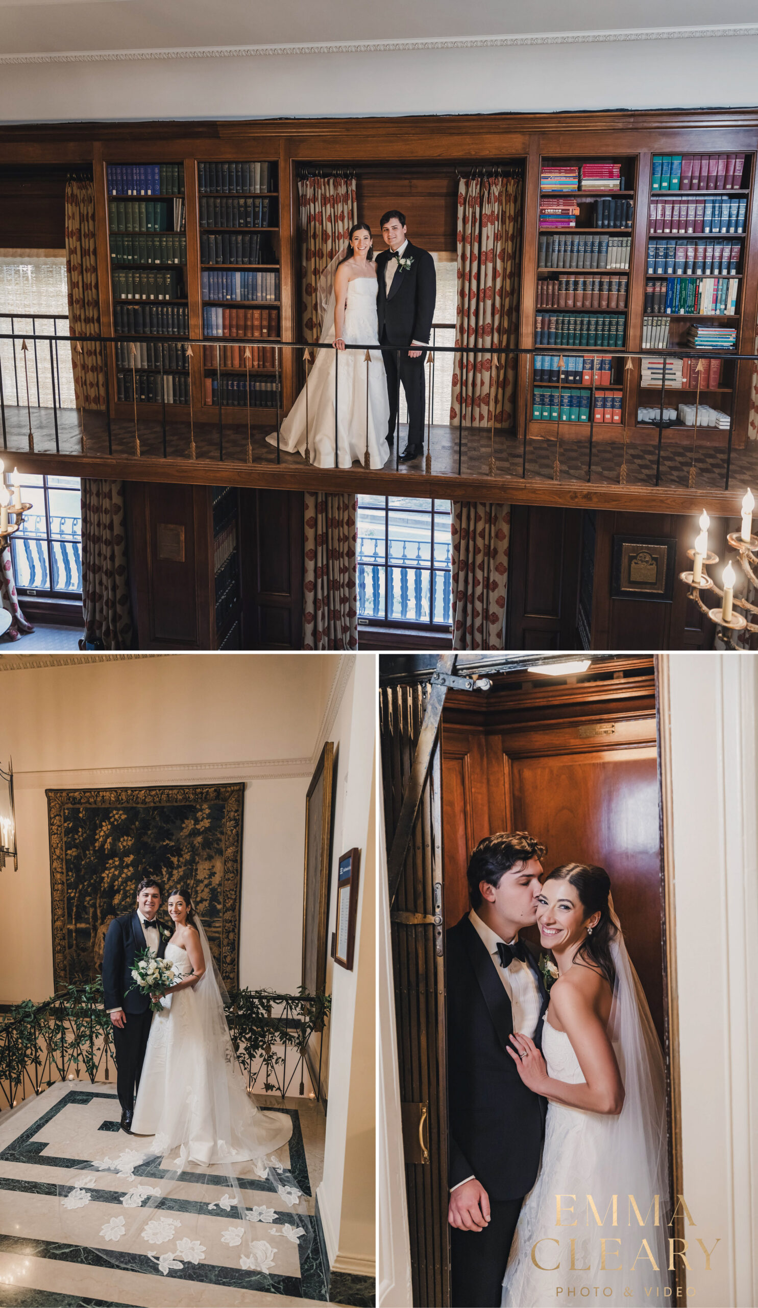 Editorial photos of the bride and groom at Harold Pratt House