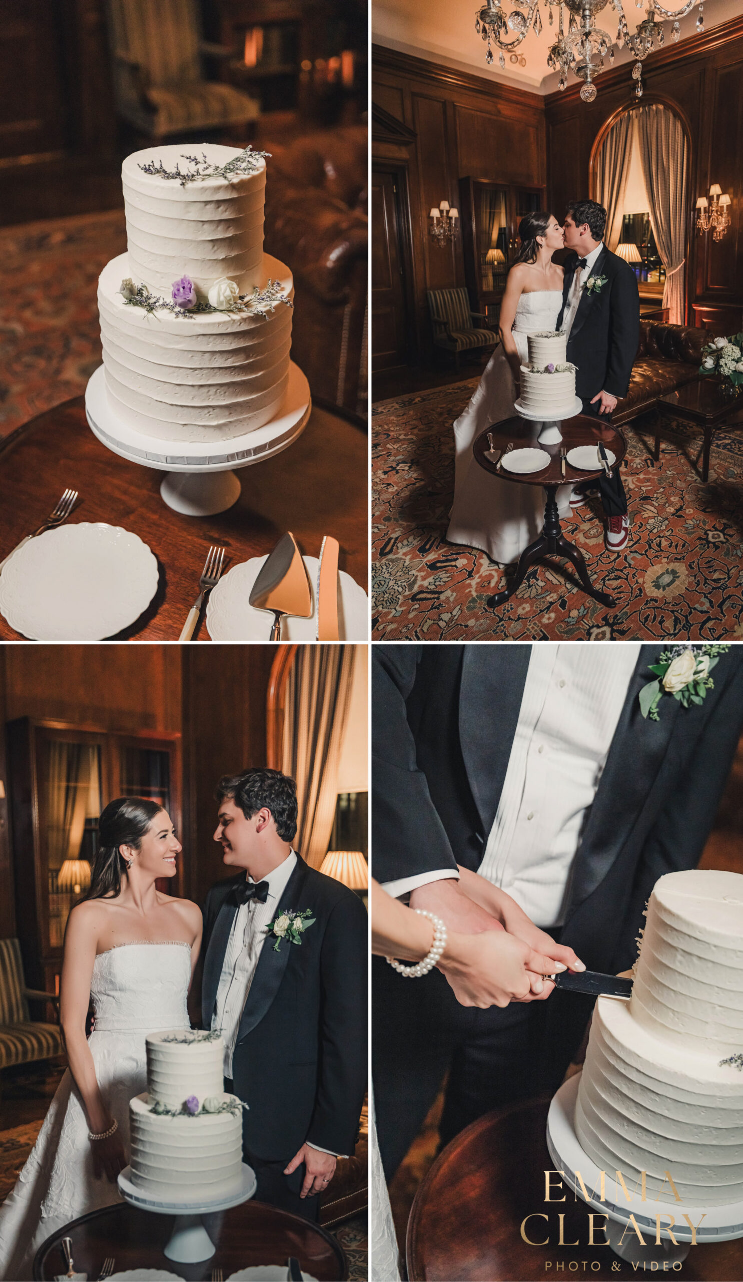 Photos of cutting a wedding cake at Harold Pratt House