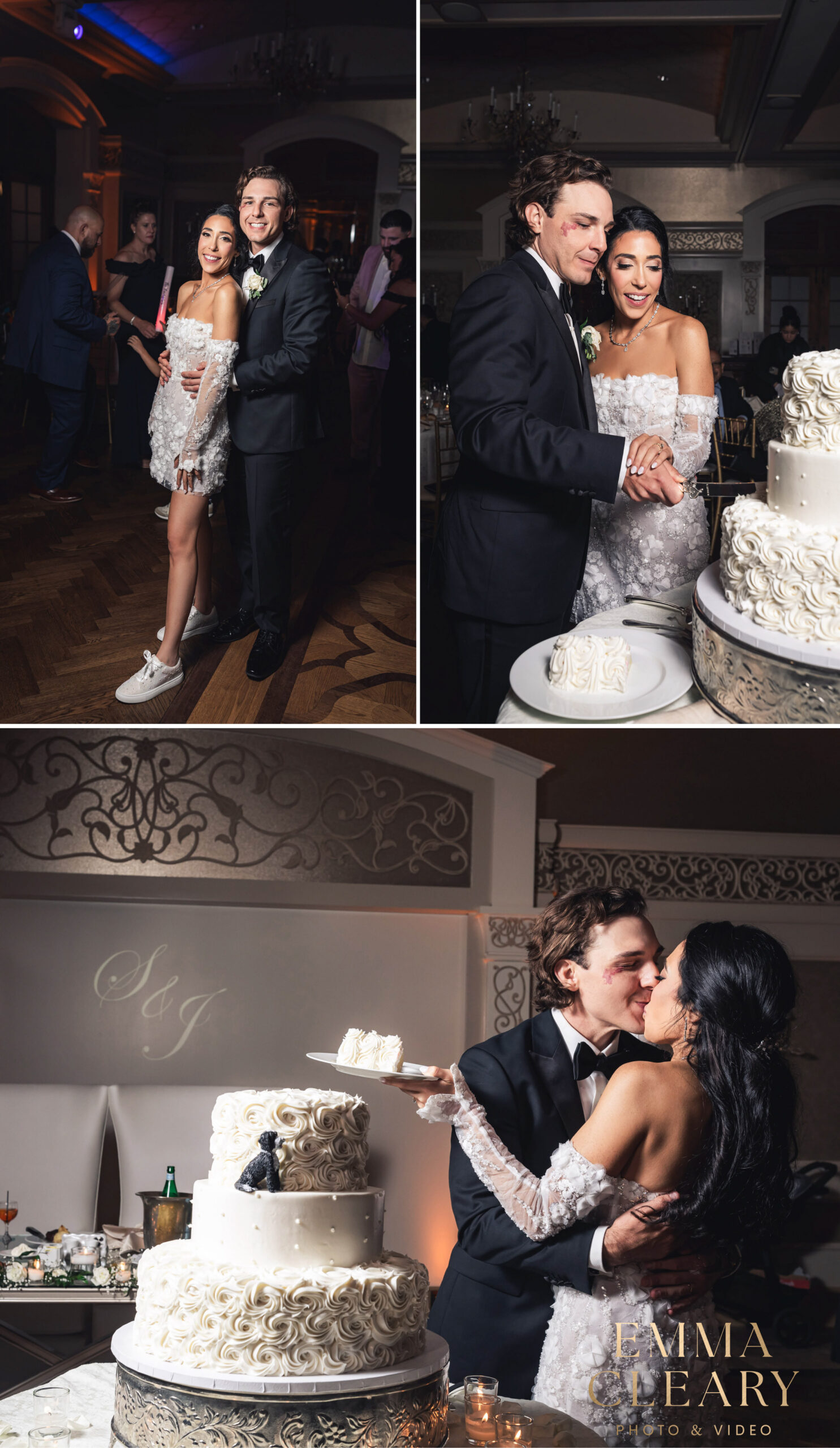 Photos of cutting a wedding cake at Larkfield