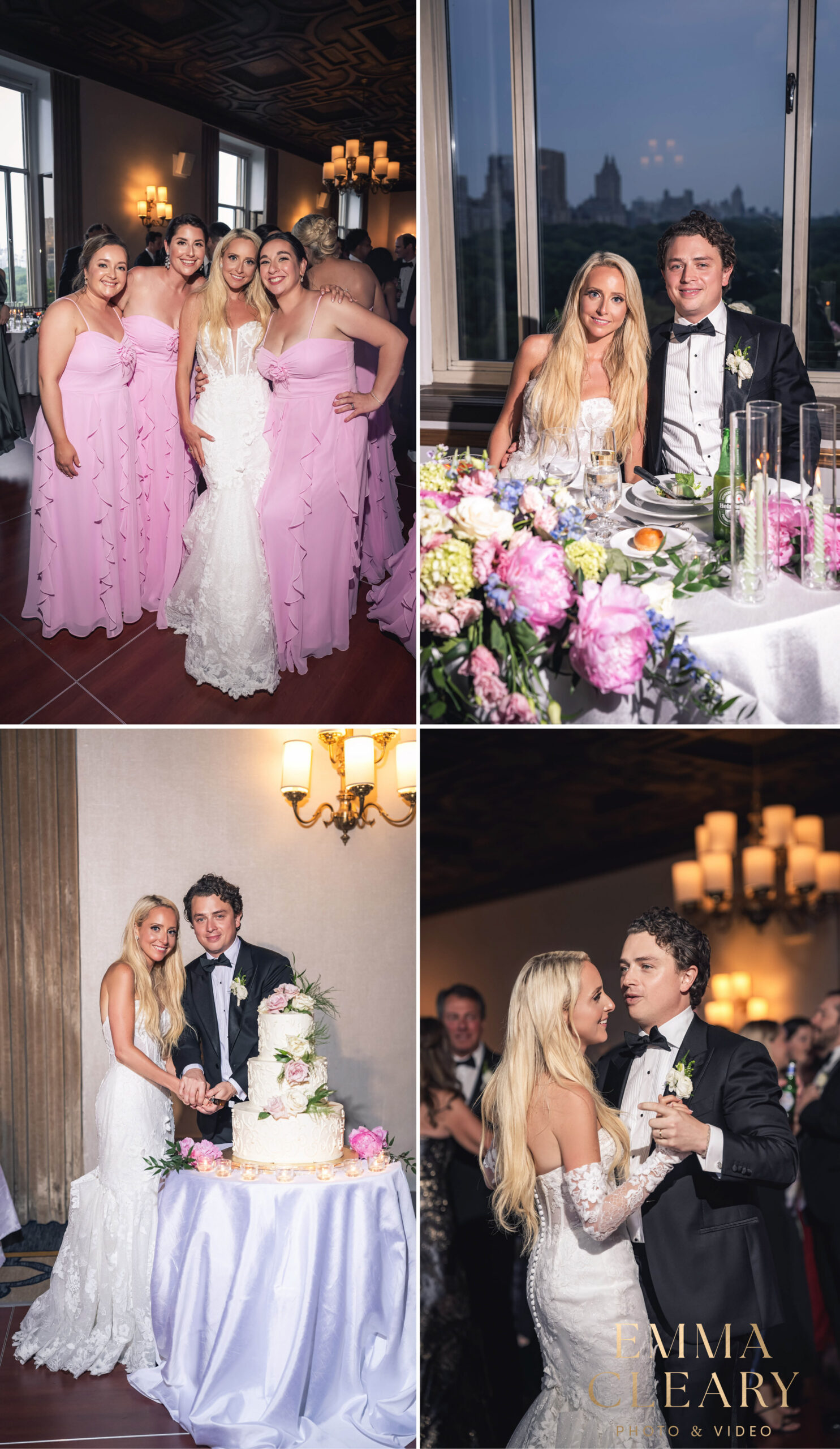 Photos of cutting a wedding cake at New York Athletic Club