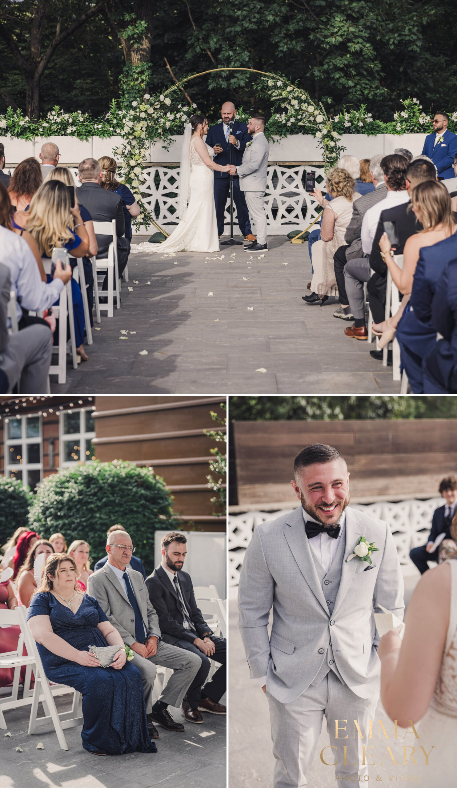 Photojournalistic photos of the wedding ceremony at Stone House at Stirling Ridge