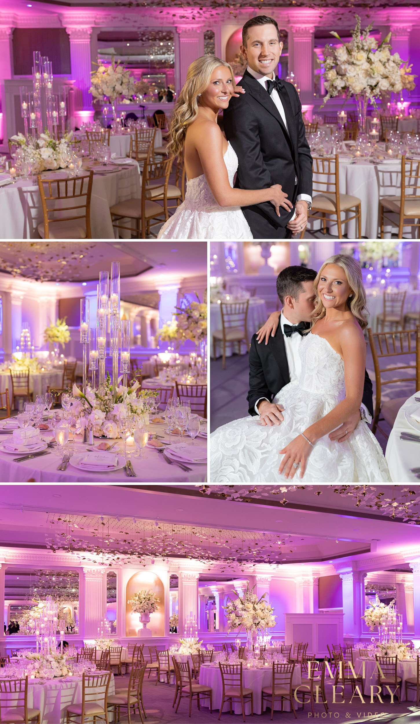 Wedding photos of the bride and groom at The Garden City Hotel