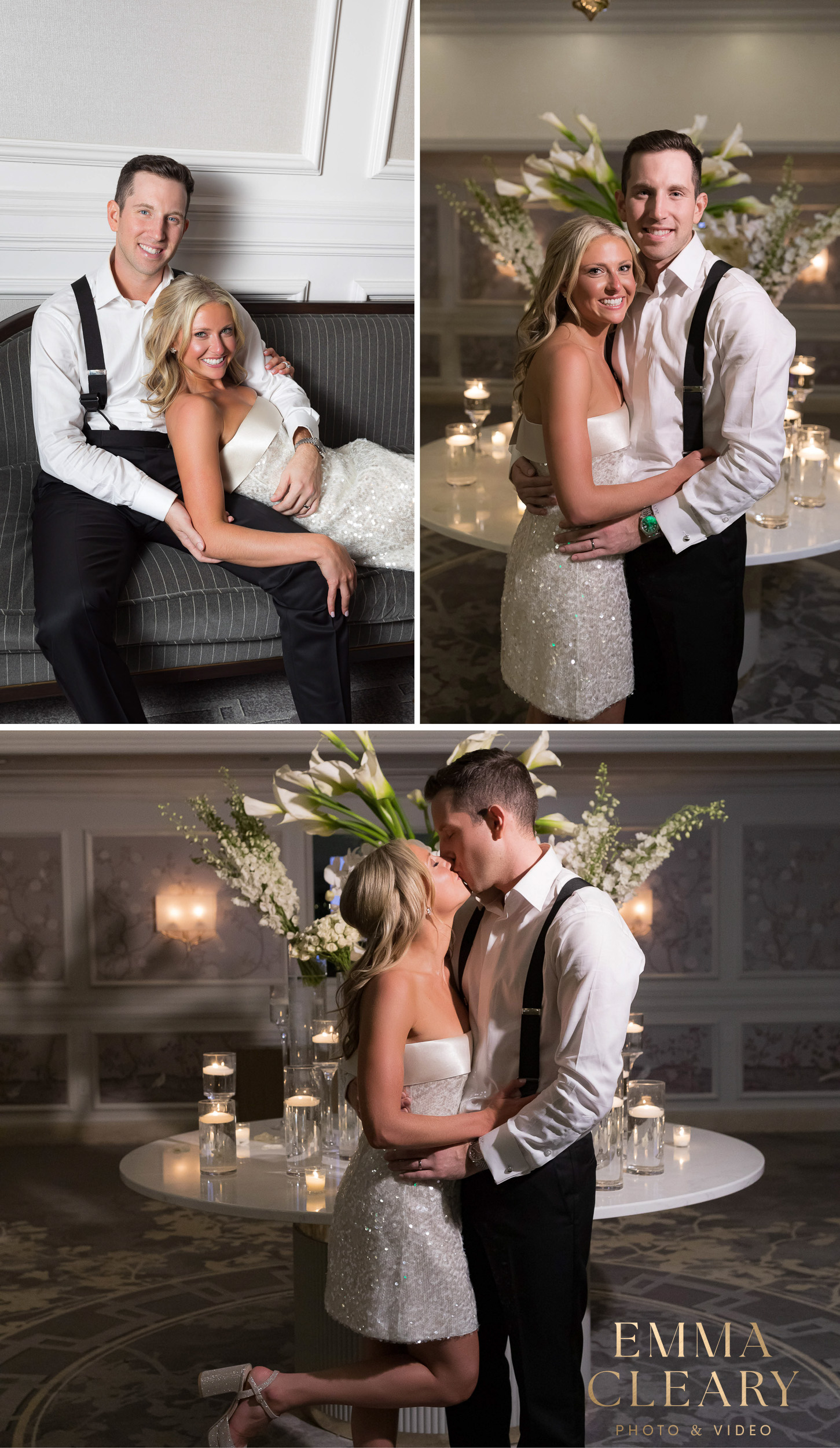 Editorial wedding photos of the bride and groom at The Garden City Hotel