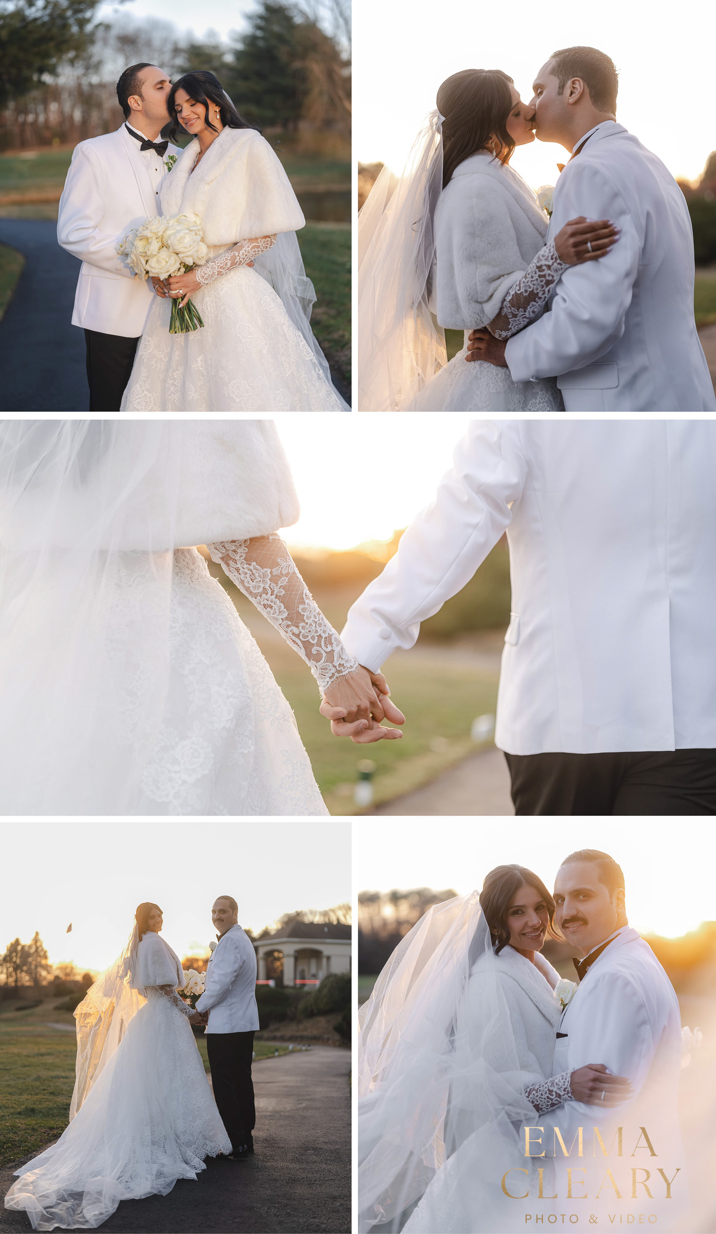 Editorial wedding photos of the bride and groom at sunset in NY