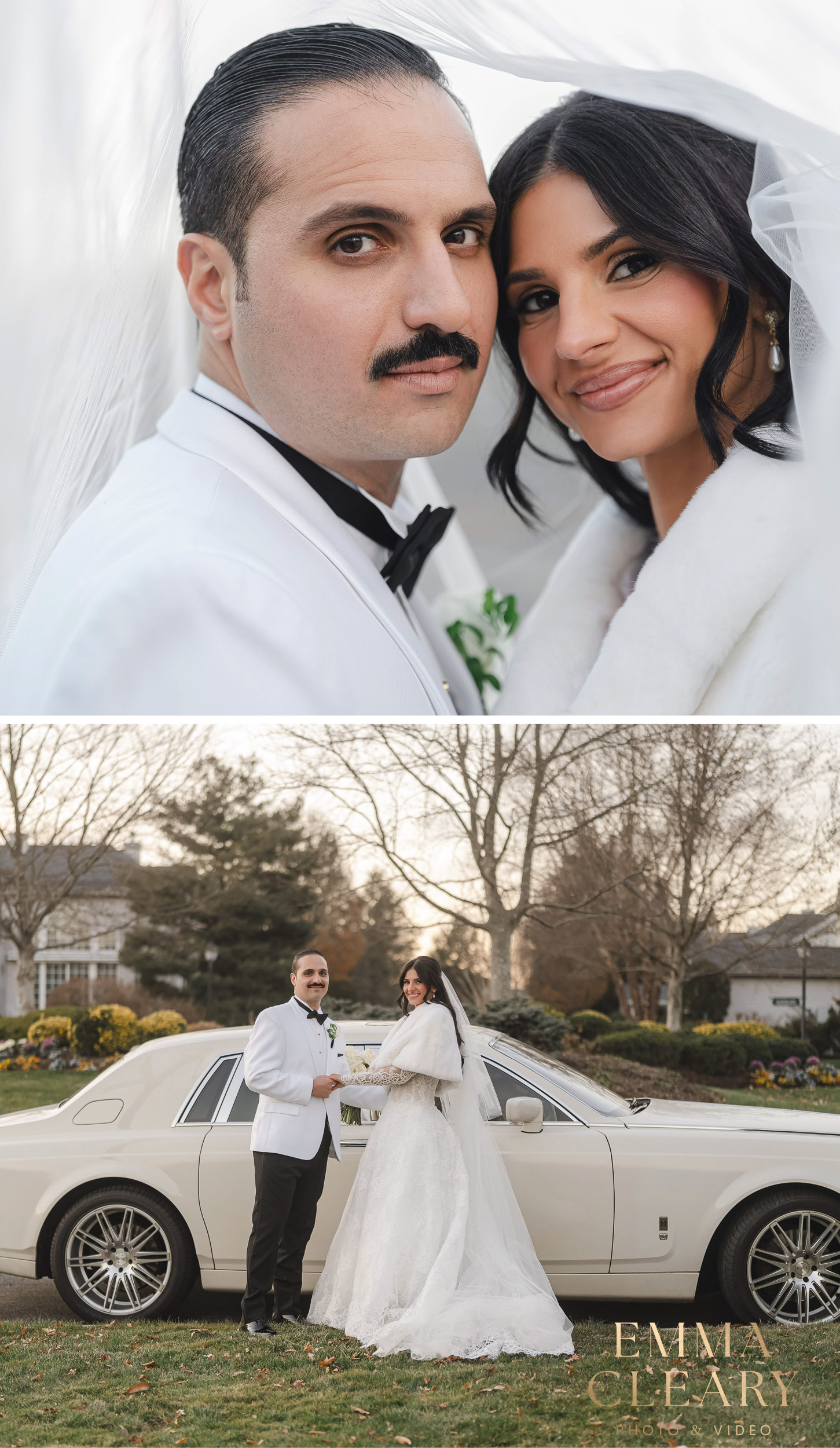 Wedding portraits of the bride and groom at sunset in NY